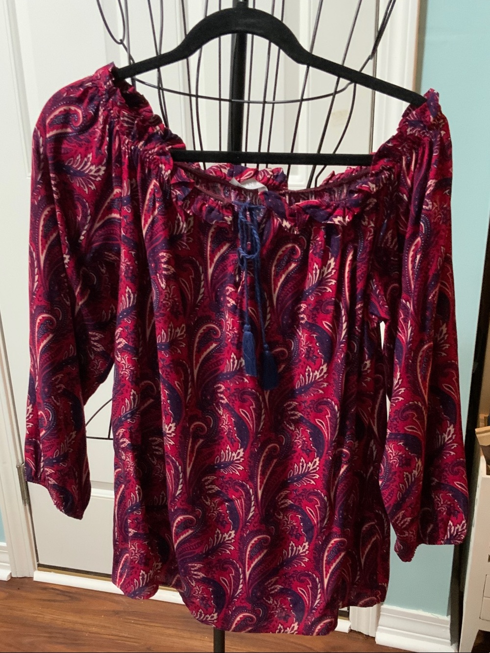 Boho Off-Shoulder Paisley Tunic in Magenta